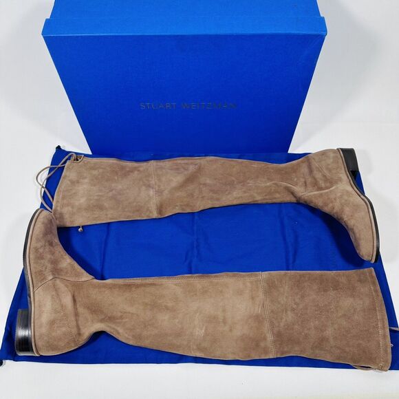 NIB Stuart Weitzman Lowland 6.5 Over-The-Knee Boots Brown Taupe Suede Flat $950 - Picture 4 of 8
